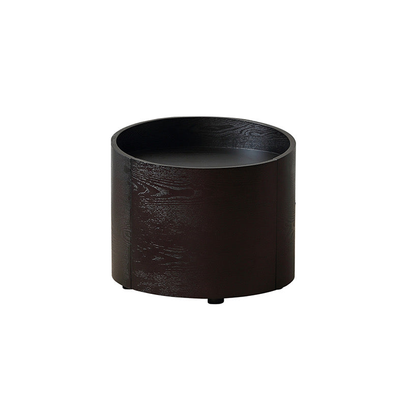 Smoked Wood Veneer Round Side Table