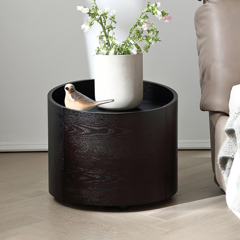 Smoked Wood Veneer Round Side Table