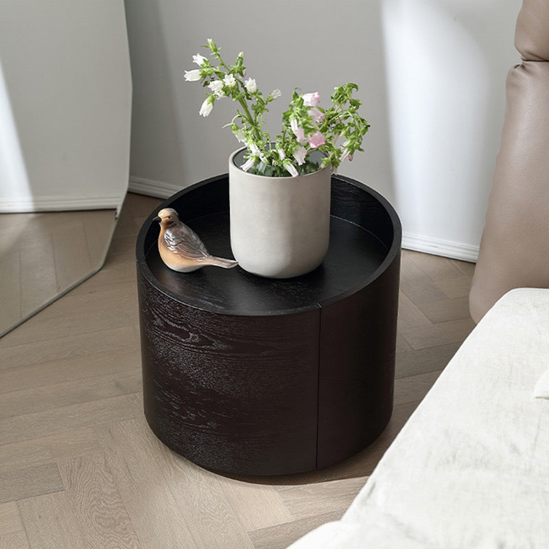 Smoked Wood Veneer Round Side Table
