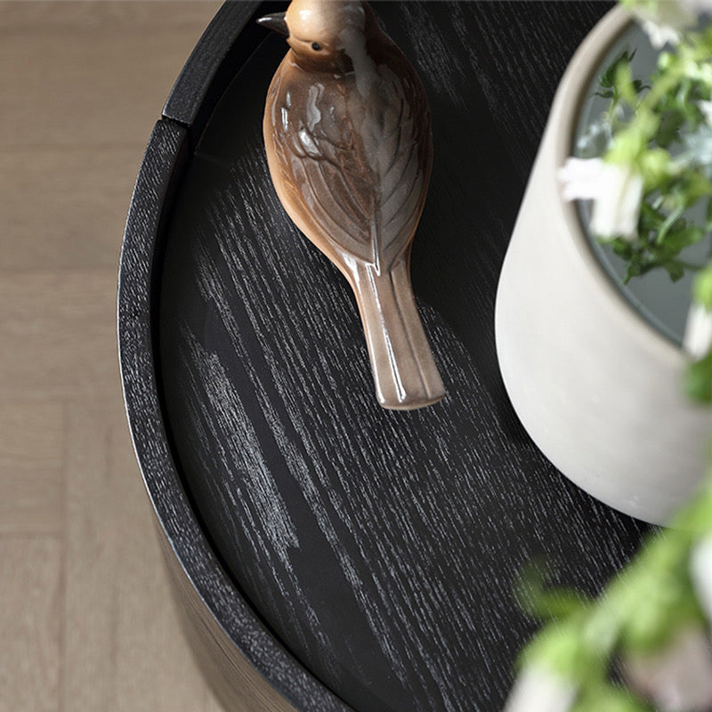 Smoked Wood Veneer Round Side Table