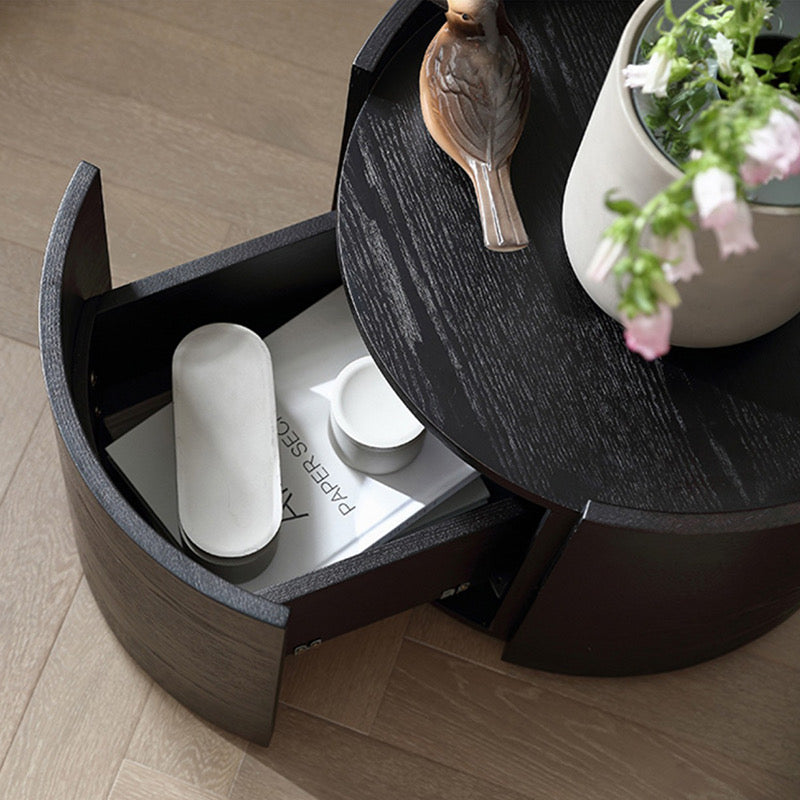 Smoked Wood Veneer Round Side Table
