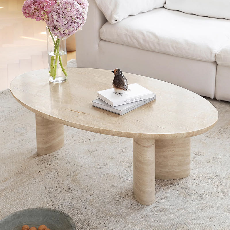 Natural Travertine Oval Coffee Table