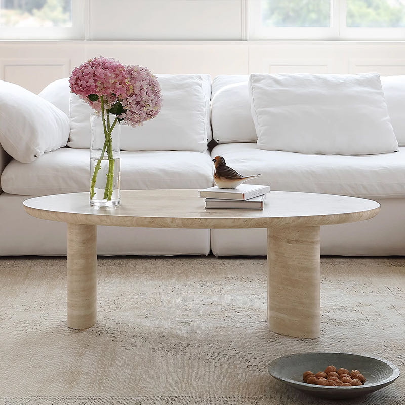 Natural Travertine Oval Coffee Table