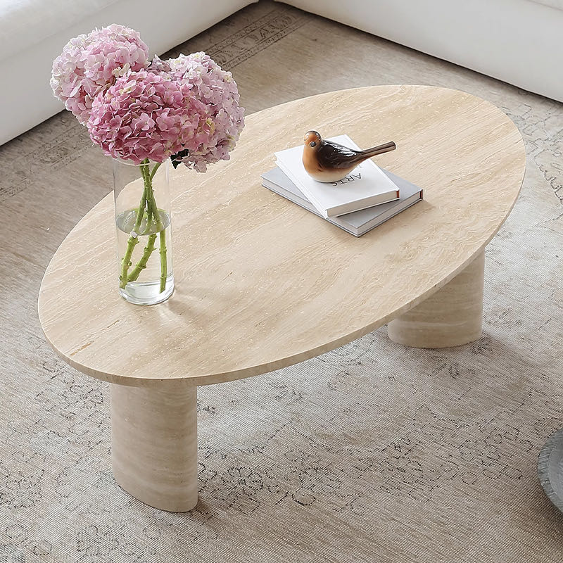 Natural Travertine Oval Coffee Table