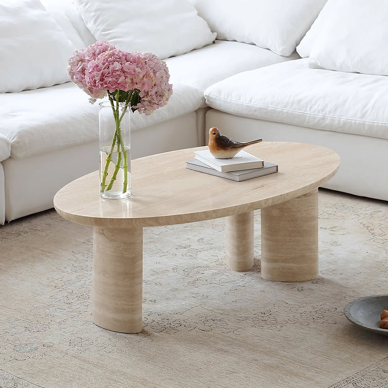 Natural Travertine Oval Coffee Table