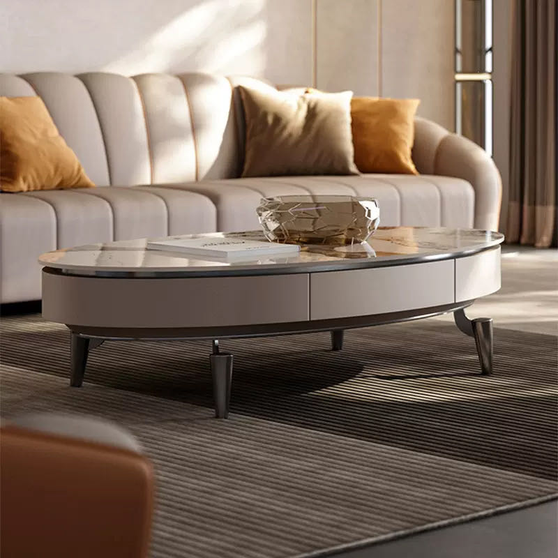 Oval Stone Top Coffee Table