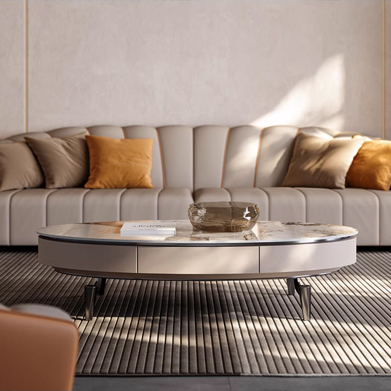 Oval Stone Top Coffee Table