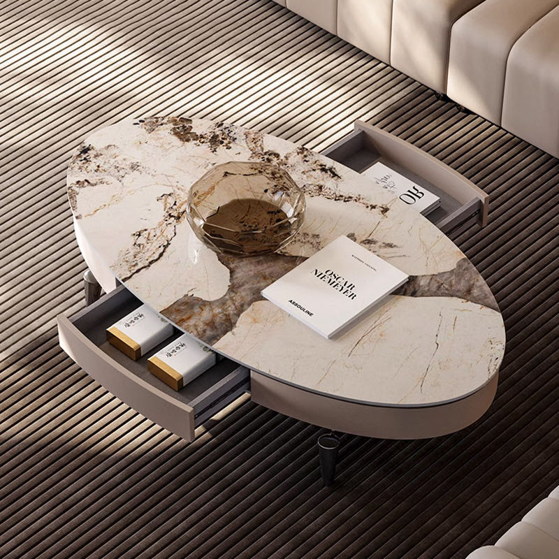 Oval Stone Top Coffee Table