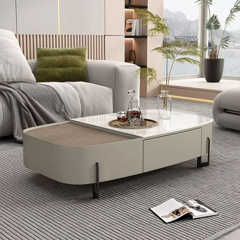 Microcrystalline Stone Coffee Table with Adjustable Tray Table