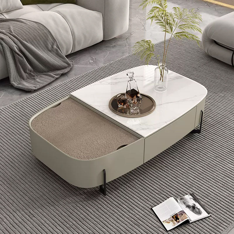 Microcrystalline Stone Coffee Table with Adjustable Tray Table