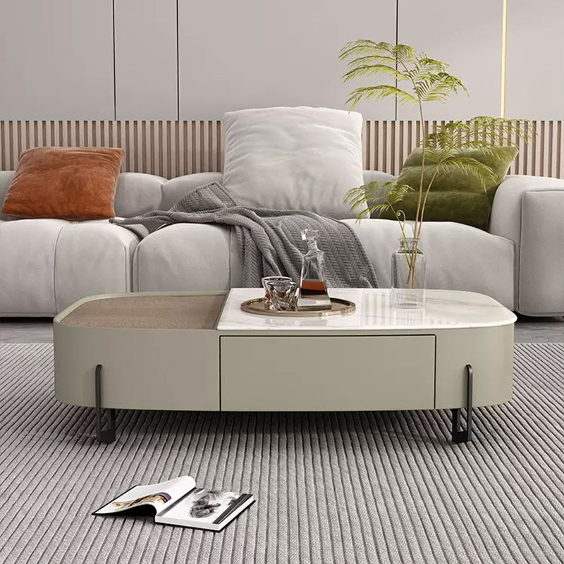Microcrystalline Stone Coffee Table with Adjustable Tray Table