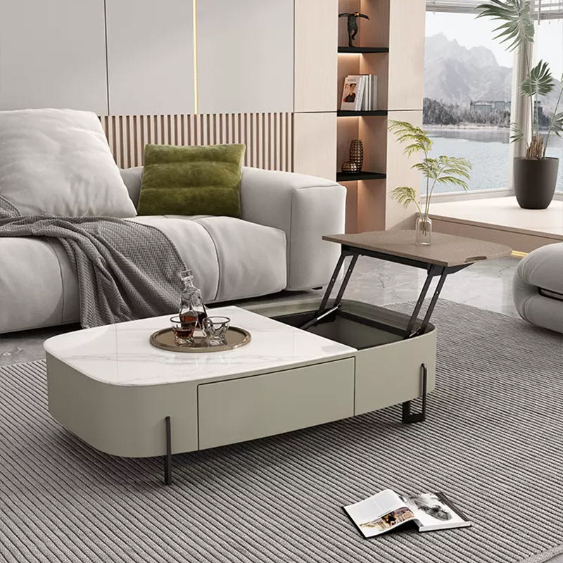 Microcrystalline Stone Coffee Table with Adjustable Tray Table