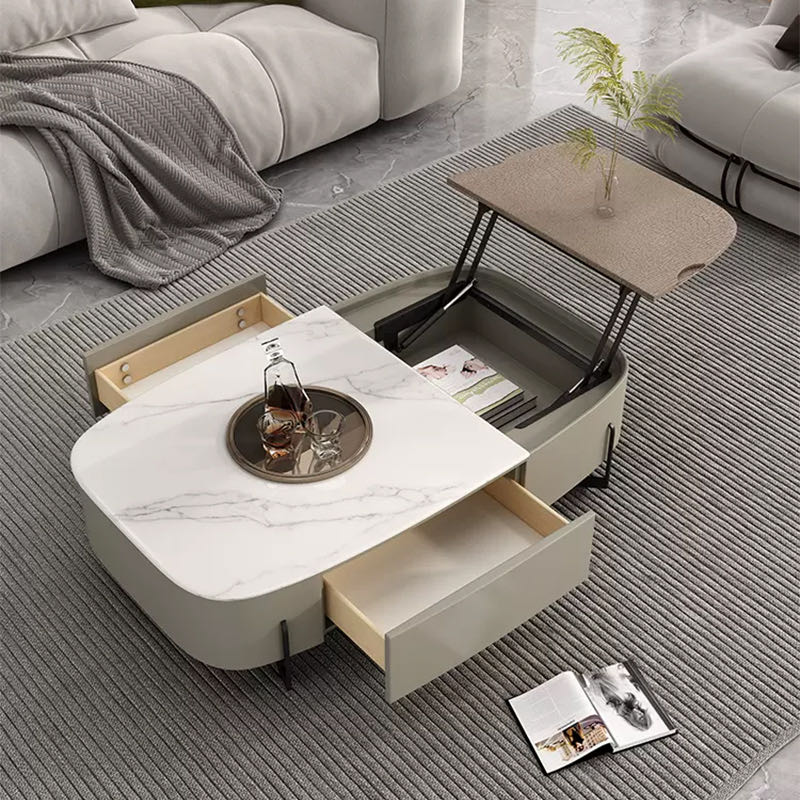 Microcrystalline Stone Coffee Table with Adjustable Tray Table