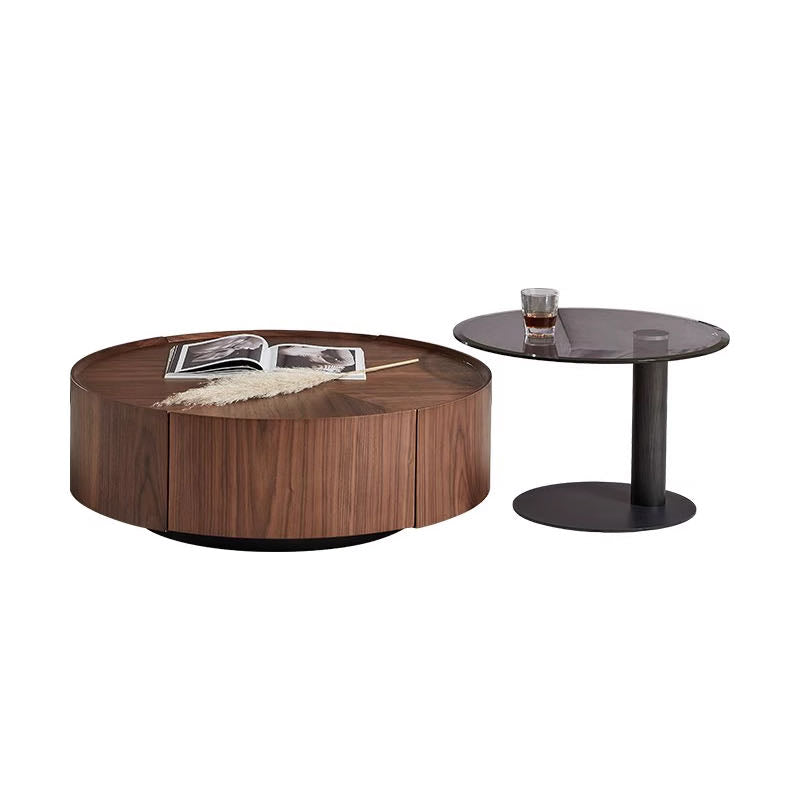 Walnut Color Round Nesting Coffee Table Set
