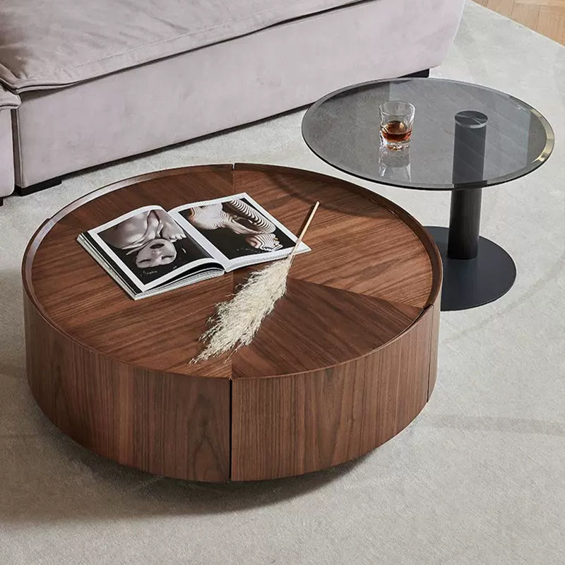 Walnut Color Round Nesting Coffee Table Set
