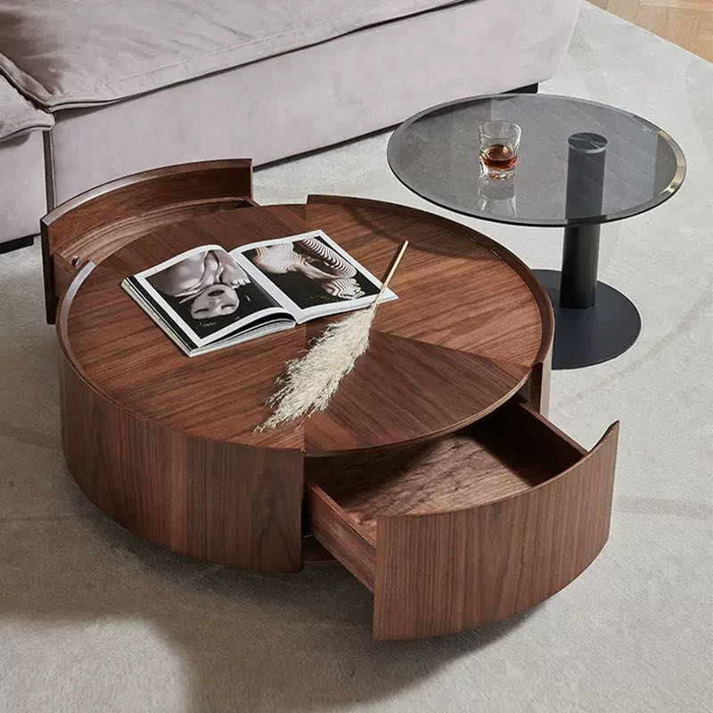 Walnut Color Round Nesting Coffee Table Set