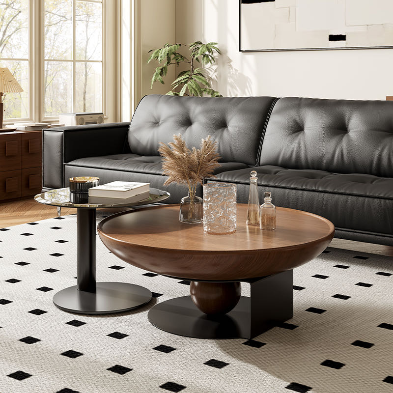 Walnut Round Nesting Coffee Table Set