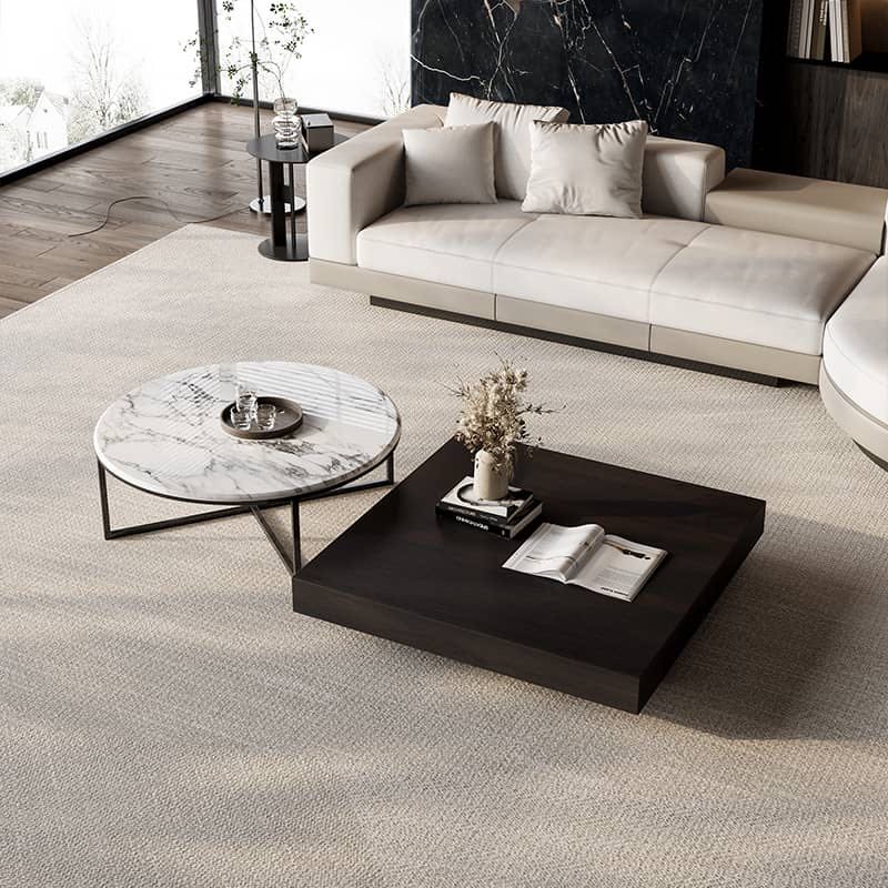 Contemporary Marble and Steel Coffee Table Set