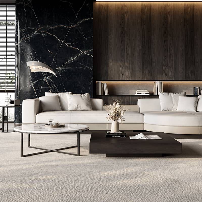 Contemporary Marble and Steel Coffee Table Set