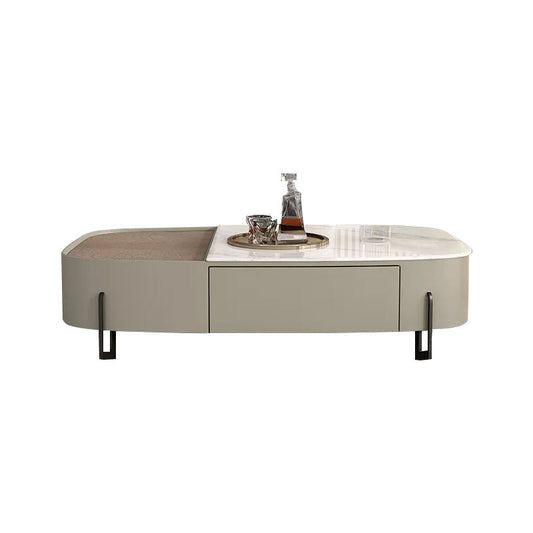 Microcrystalline Stone Coffee Table with Adjustable Tray Table