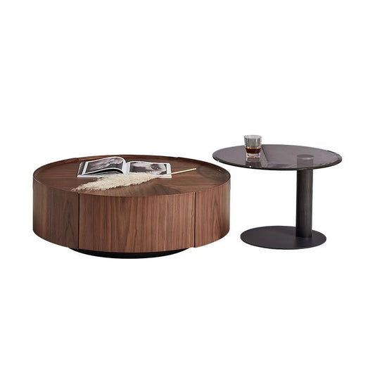 Walnut Color Round Nesting Coffee Table Set