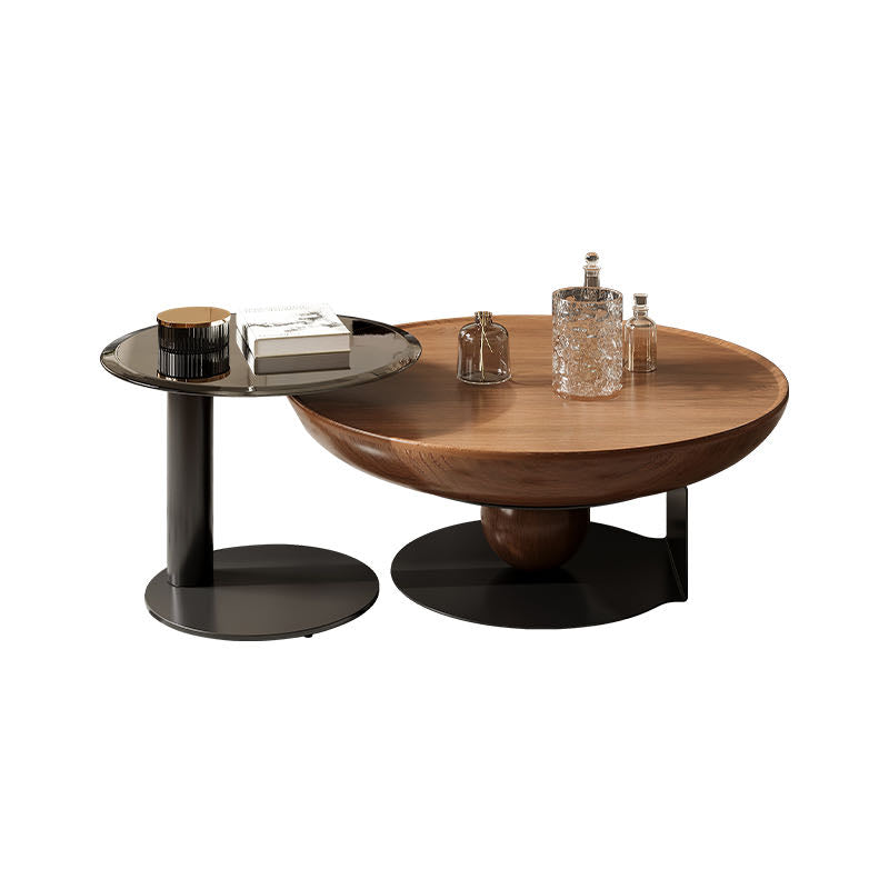 Walnut Round Nesting Coffee Table Set